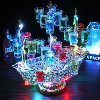 Thrisdar Перезаряжаемый держатель для коктейльных стаканов в форме лодки с 24 отверстиями, подставка для VIP-обслуживания, Витрина для рюмок, Стойка для бокалов для вина, Декор для вечеринок